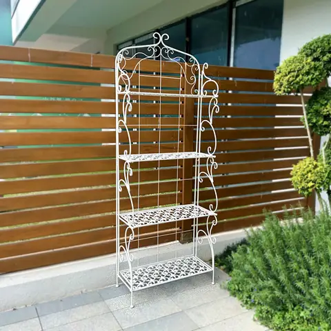 4단 금속 플랜트 스탠드 – 화분, 다육식물 및 장식 공간 절약 디자인을 위한 실내/실외 바닥 스탠딩 랙