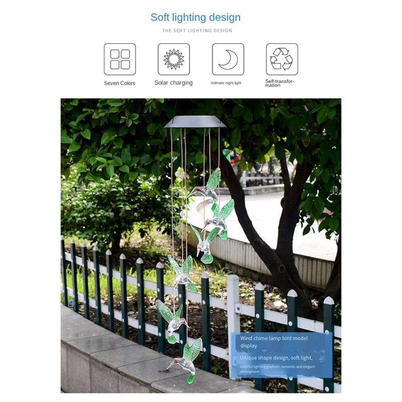 Hummingbird Outdoor Solar Lights, Solar Wind Chime Lights, Hanging Gifts For Mom And Grandma-AT64