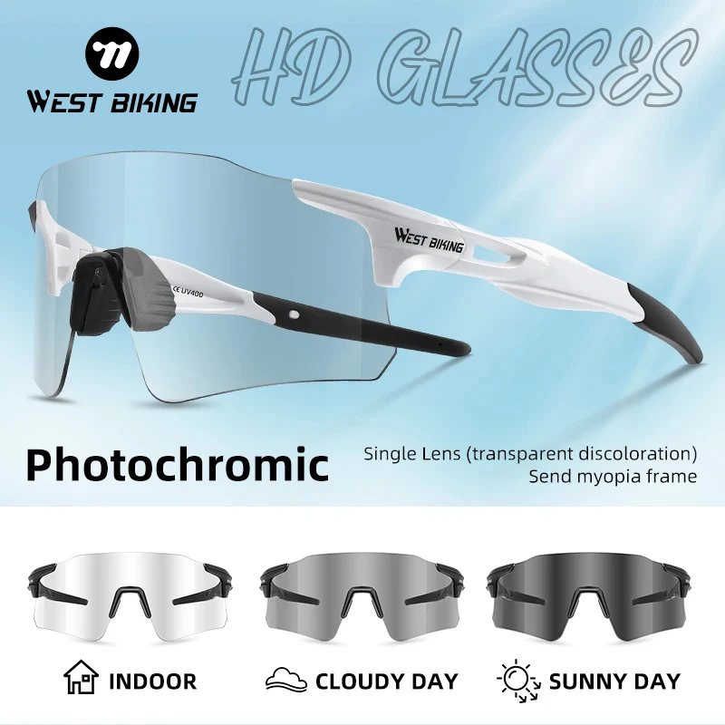 WEST BIKING Cycling Glasses Photochromic MTB Road Bike Glasses UV400 Protection Polarized Sunglasses Men Women Sports Eyewear