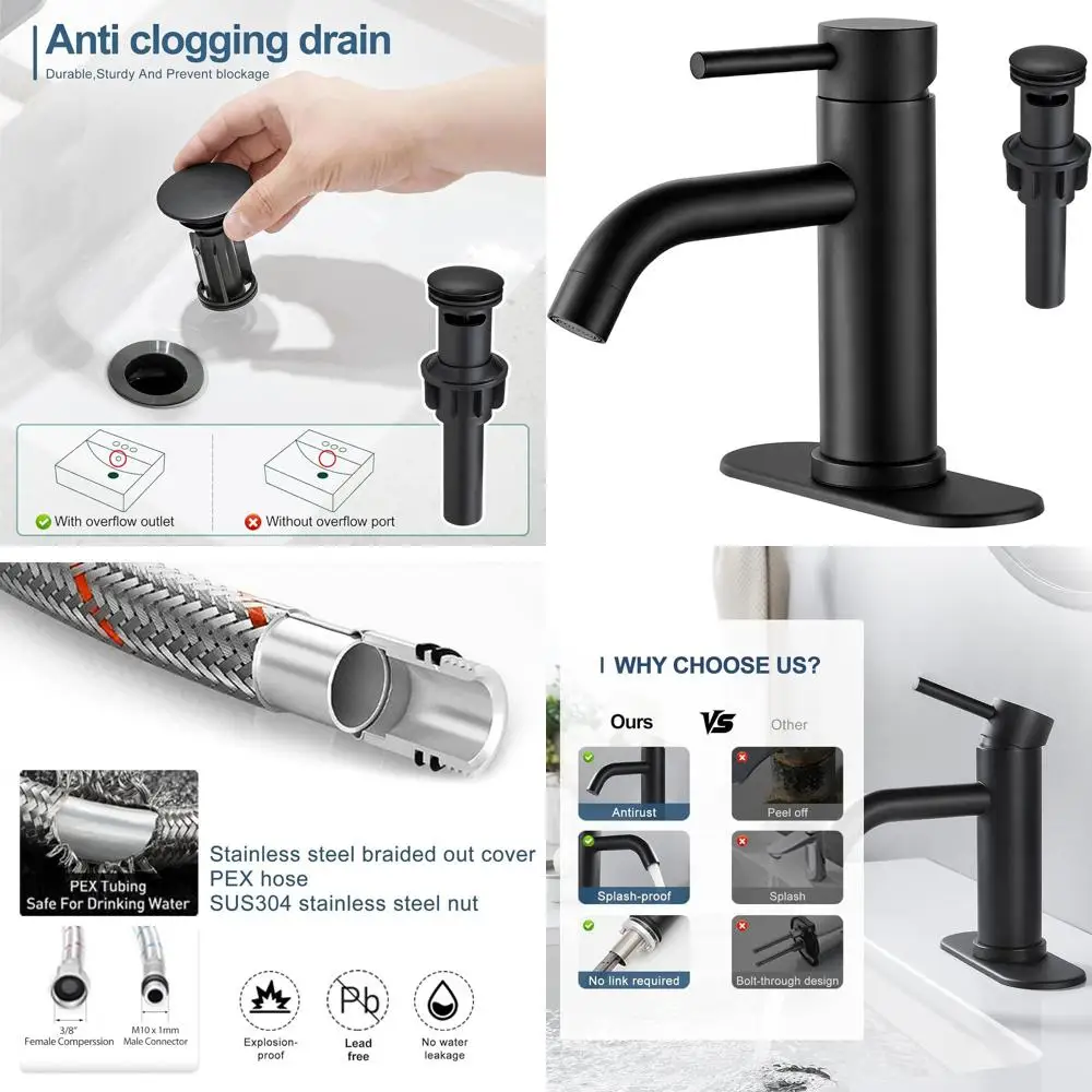 

Modern Single Handle Bathroom Faucet with 1 Hole and 3 Hole Deck Plate, Pop-Up Drain for Vanity Sink