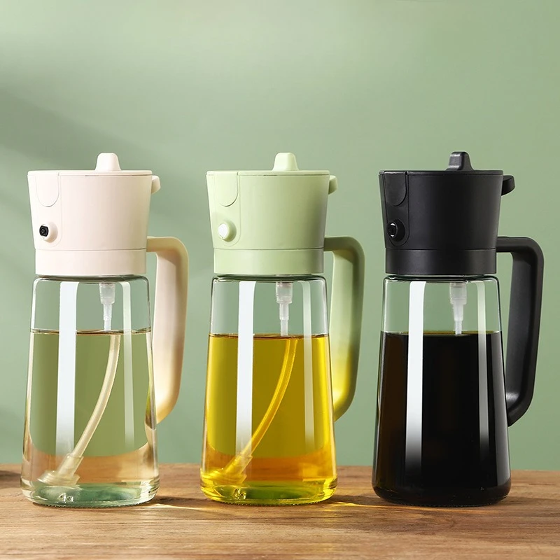 Pulverizador de aceite de plástico 2 en 1 para cocinar, tanque de pulverización de aceite, barbacoa, hornear, Picnic, herramientas de cocina para botella dispensadora de aceite de oliva para el hogar de 470ml