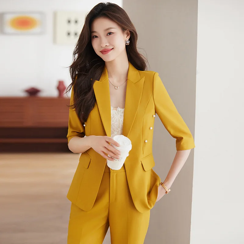 Pink Blazer for Women Business Suit2024Spring New Fashion High Sense 3/4 Sleeve Suit Work Clothes