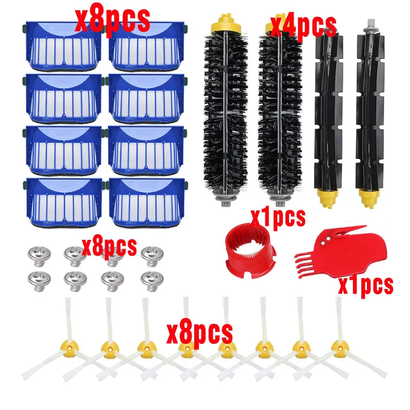 Compatível com irobot roomba 600 série cerda & flexível batedor escova 3-armado aero vac filtros kit peças de reposição limpo