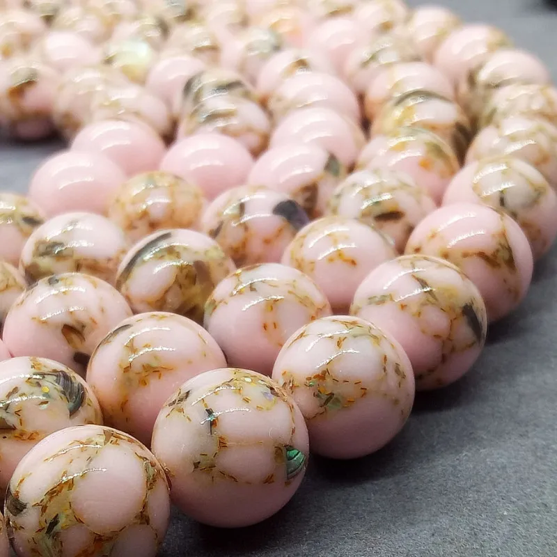 Light Pink Shell Turquoise Loose Beads Natural Gemstone Smooth Round Bead for Jewelry Making Charms Bracelets