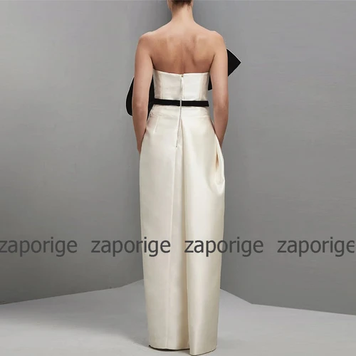 Imagen 2 del producto Vestidos de graduación elegantes de satén marfil, cinturón con volantes, vestido de ocasión a medida, columna y tubo, vestidos largos sin tirantes, vestido de noche