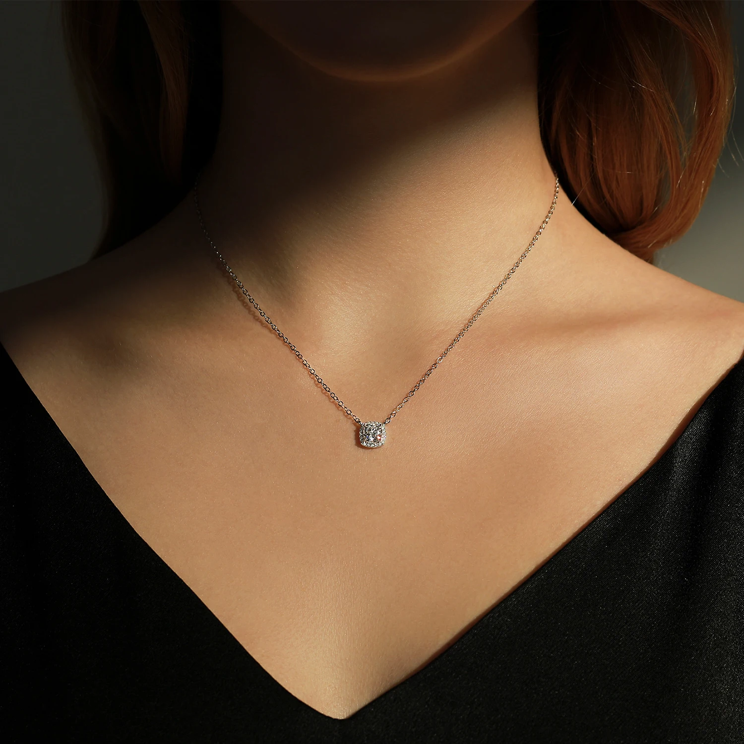 YANLOK 3 Style 0.8-1 Carat Square & Round Moissanite Pendant Necklace For Women 925 Sterling Silver Wedding Fine Jewelry Gifts