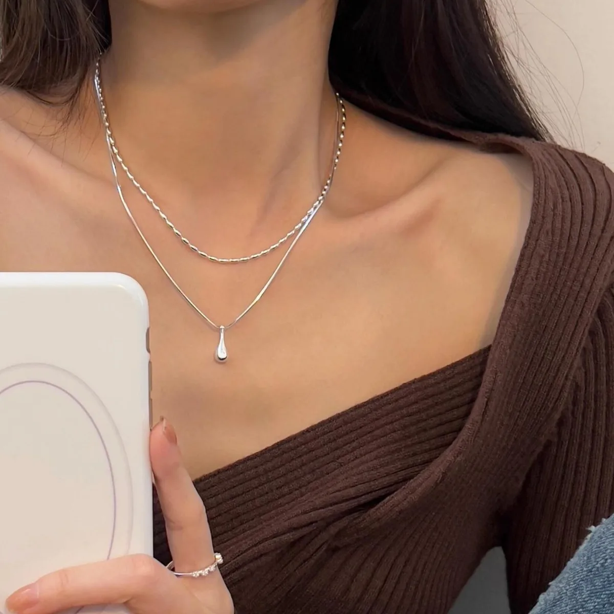 925 Sterling Silver Double Chain Drop Pendant Necklace for Women Collarbone Accessories Fashion Fine Jewelry Wedding Party Gifts