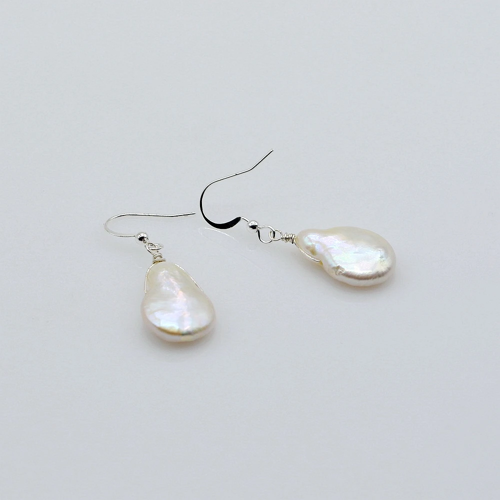 Women's Earrings White Natural Pearl Earrings Drop Shaped Baroque Earrings Handmade Jewelry Girls Jewelry Gift