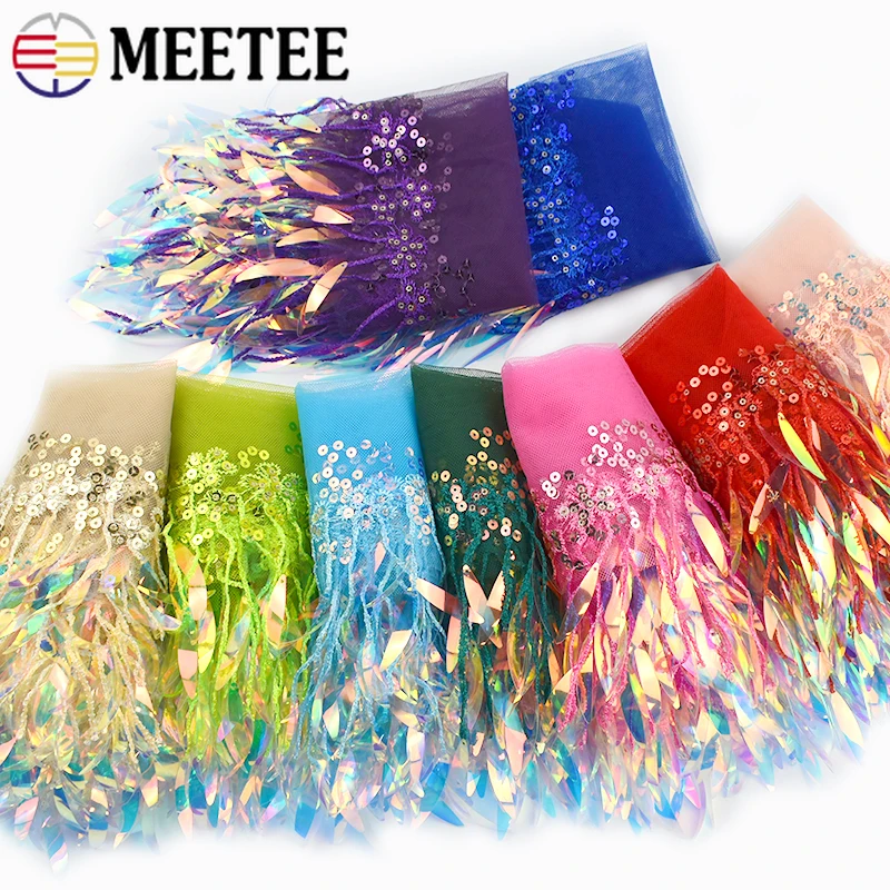 

1-5Yards 15cm Sequins Tassels Fringe Mesh Lace Trim for Sewing Wedding Dress Decor Tassel Latin Dance Clothes Fabric Accessories