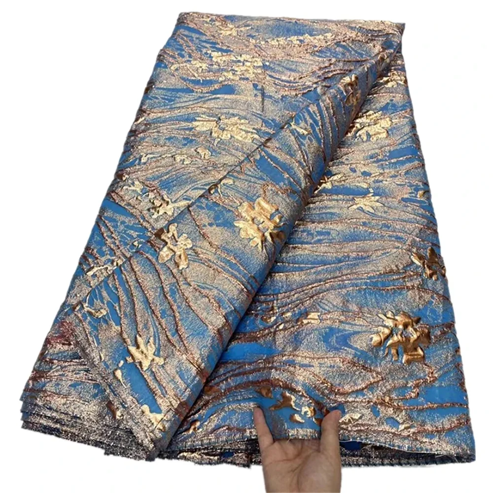 

5 Yards African Brocade Fabric Luxurious Nigerian Evening Dresses Holiday Jacquard French Lace For Sudanese Women Toub Sewing