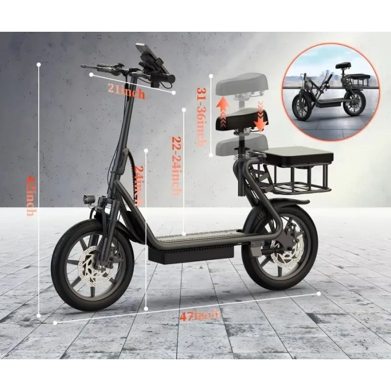 Fast Shipping Foldable Electric Scooter with Seat Shopping Basket 500W 48V LCD Display Smart App Control Adult