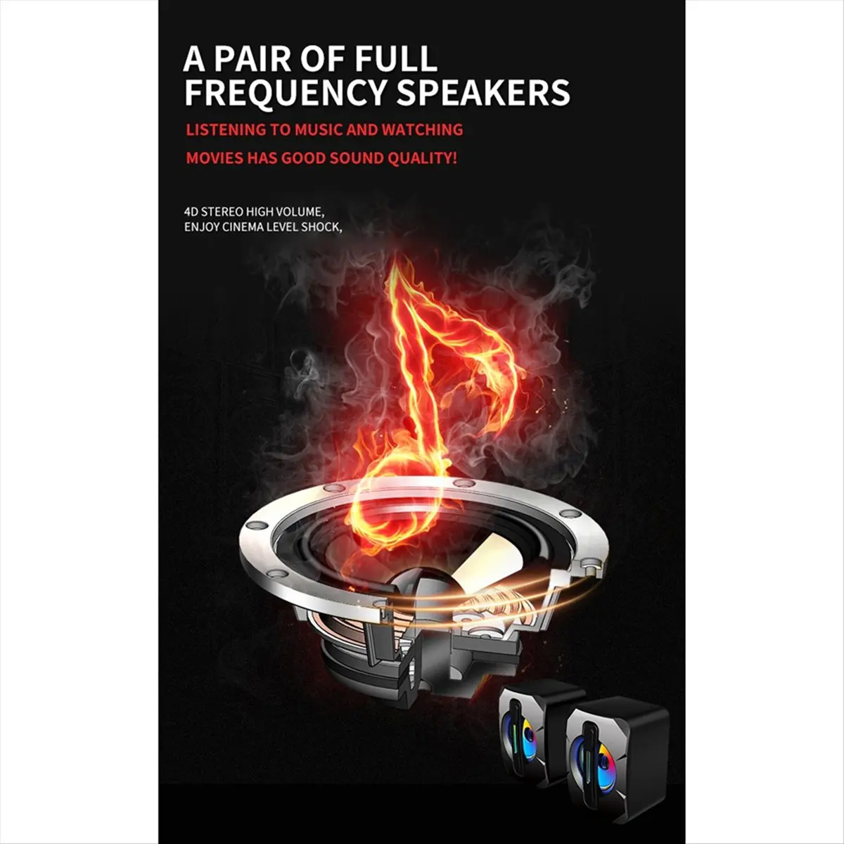 AABFK 2 Pcs Speaker USB Subwoofer Light Emitting Mini Computer Speaker Mobile Phone Laptop Desktop Speaker HiFi Stereo Speaker