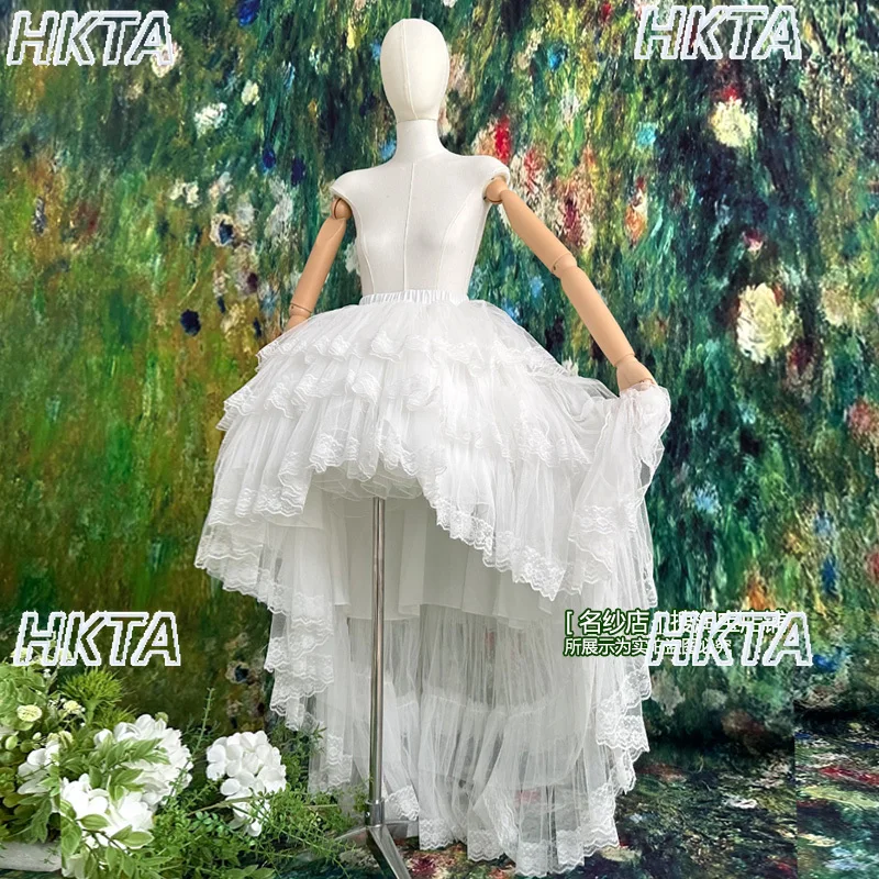 Gotycka słodka jednolita sukienka księżniczki, puszysta spódnica Lolita, damska lekka kwiatowa suknia ślubna, urodzinowa, koronkowa biała spódnica z trenem dla kobiet