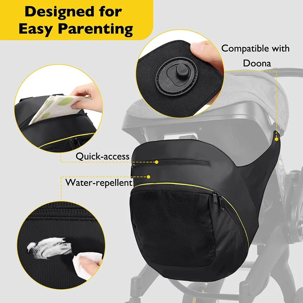 Portable 2 In 1 Mommy Storage Bag Black Large Capacity Diaper Bag Waterproof Storage Case Doona Stroller
