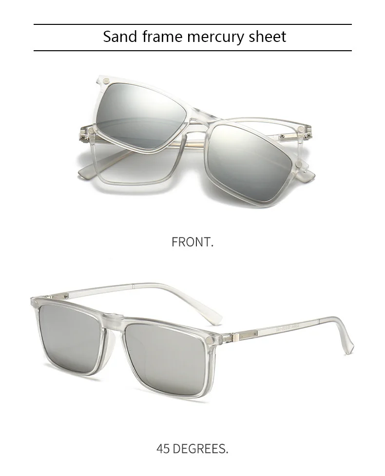 Transparente Damen-Sonnenbrille mit quadratischem Rahmen, 6-in-1-Brille mit magnetischem Clip, polarisierte Nachtsichtbrille für Herren – Detail 16