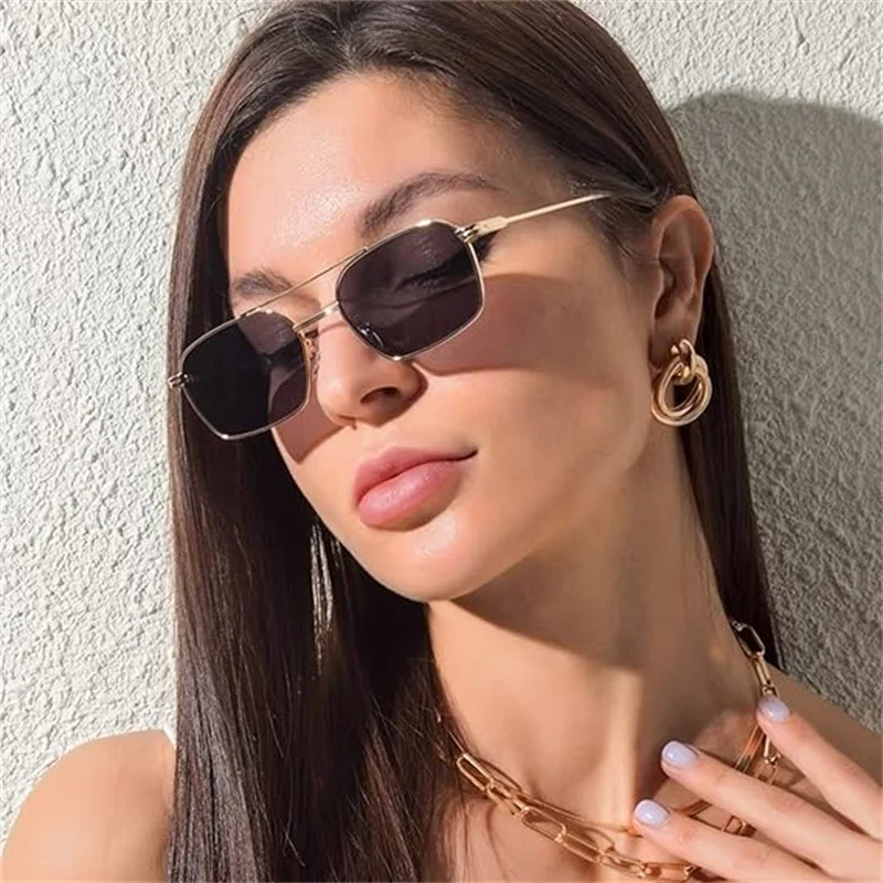 Cool&Ku Fashion Square Aviator Sunglasses Women Men Trendy Retro Metal Frame Sun Glasses Candy Color Lens