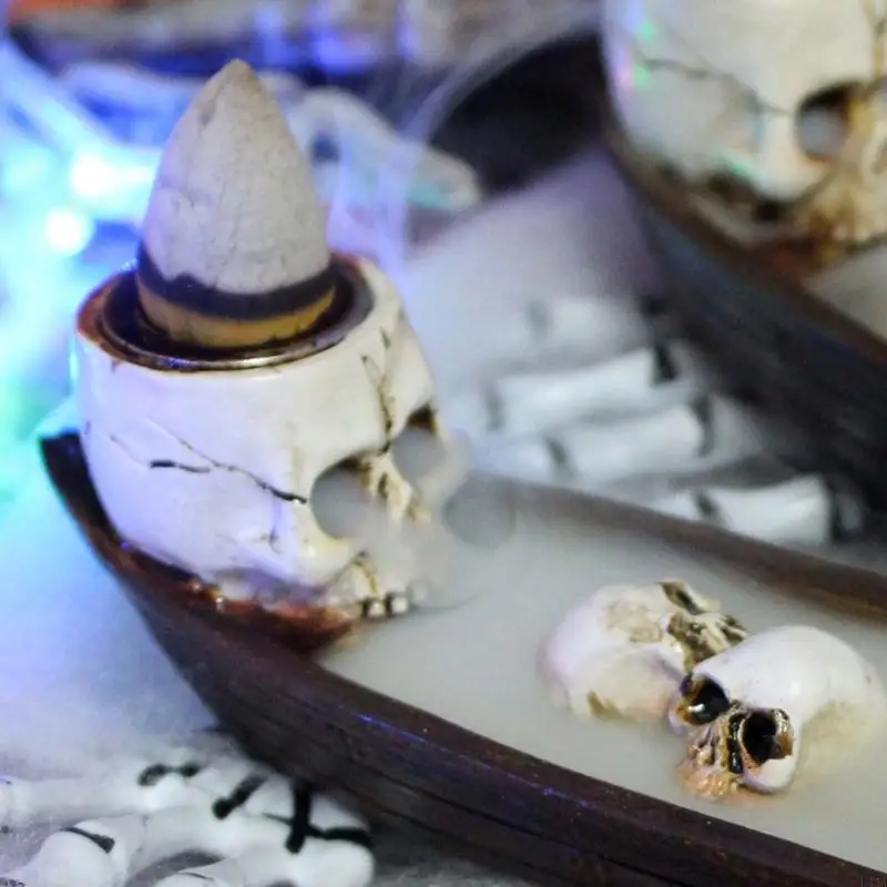 L43A Backflow Incenses Burners Resins Skull Boats Statues Halloween Incenses Holder view 4