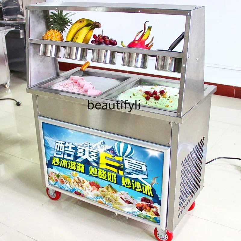 

YH5 Commercial thick cut fried yogurt machine night market stall fried ice cream roll machine fruit smoothie machine
