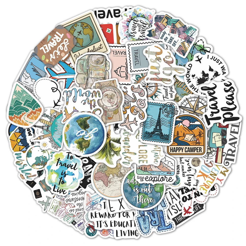 

10/30/50pcs Cartoon World Travel Holiday Vacation Stickers Cute Graffiti Decals Toy DIY Motorcycle Helmet Phone Sticker for Kids