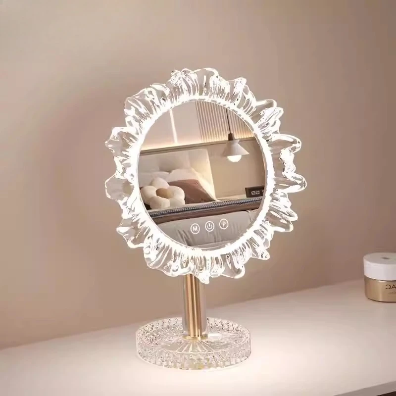 Home makeup mirror French advanced special-shaped desktop rotatable touch mirror