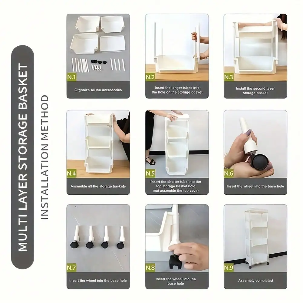 5-Layer Rolling Storage Cart With Wheels,150 Lbs Capacity,Easy To Assemble Mobile Organizer,Slim Rolling Storage Cart