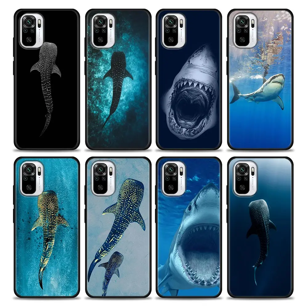 Ocean Whale Shark Swimming Phone Case For Xiaomi Redmi Note 10 Pro 8 9 11 12 Pro Plus 7 8T 9T 10S 11S 12S 5G Soft TPU Back Cover