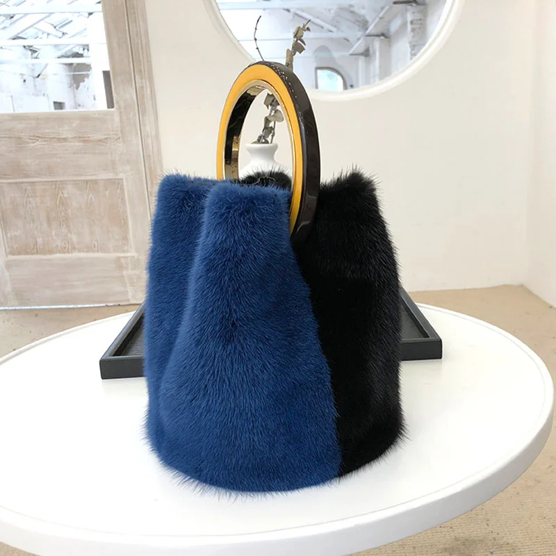 Women\'s Handbags Trend 2024 Real Fur Mink Bag Party Clutch Shoulder Bag Women Crossbody Bags Clutch Evening Bag Female Fur Bags