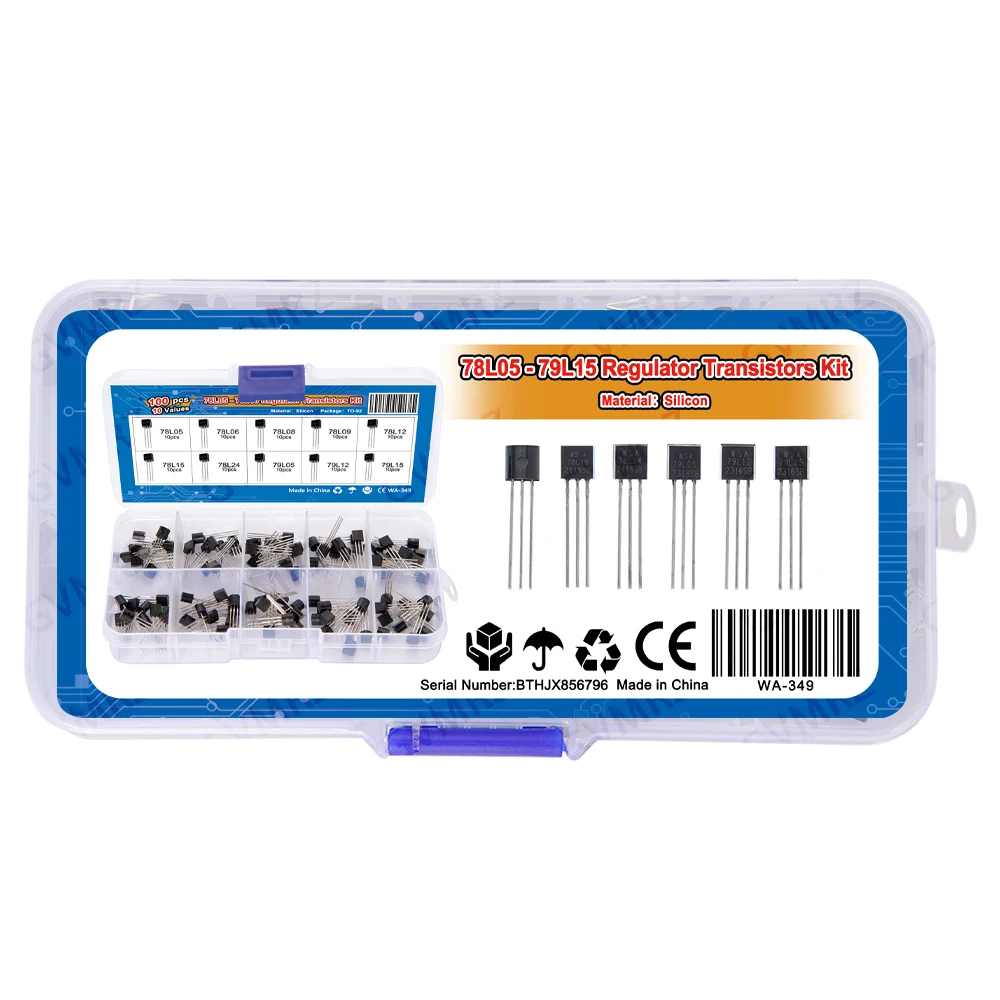 10Values 100PCS Regulator Transistors to-92 kit 78l05 78l06 78l08 78l09 78l12 78l15 With box 78l24 79l05 TO92