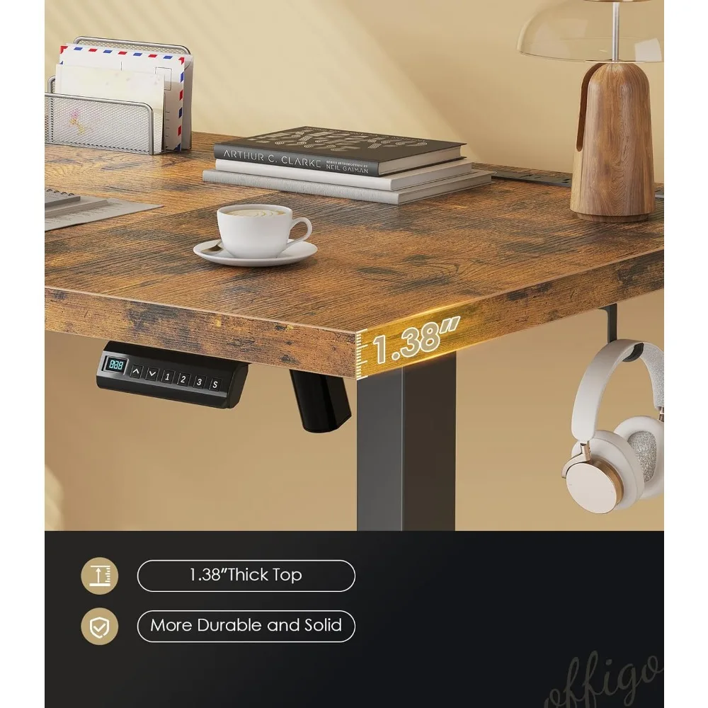 مكتب قائم كهربائي مع لوح مكون من 3 قطع، مكتب كبير قابل للتعديل بارتفاع 71 بوصة مع منافذ طاقة، طاولة حامل للجلوس #4