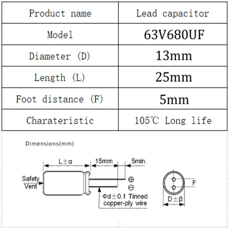 10Pcs 63V680UF 13X25 Aluminum Electrolytic Capacitor High Frequency Low ESR
