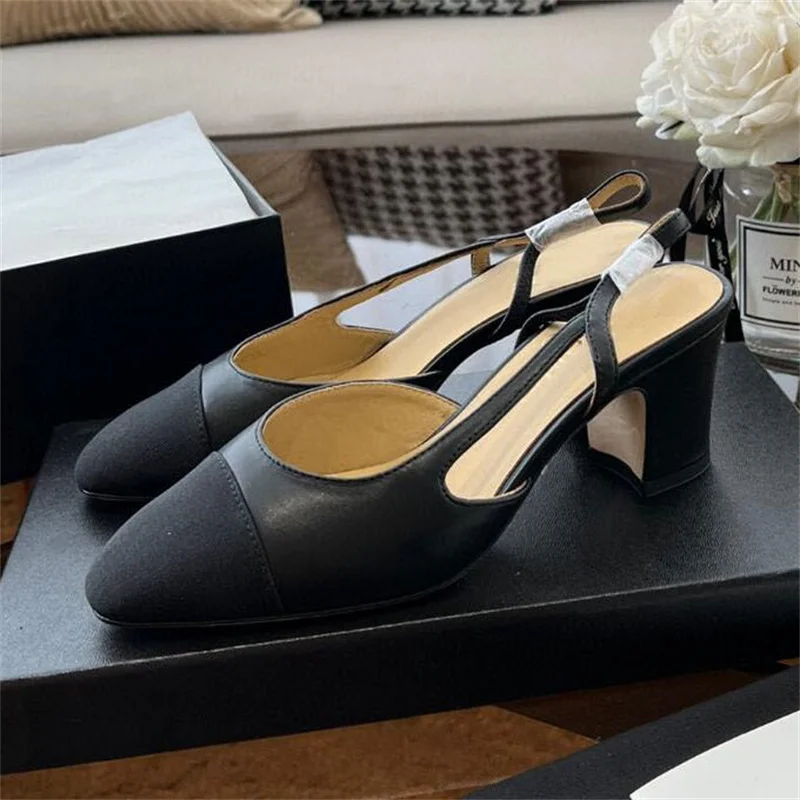 Top Quality Genuine Leather Low Heels Women Party Shoes Classic Heels Round Toe Slip on Ladies Summer Sandals