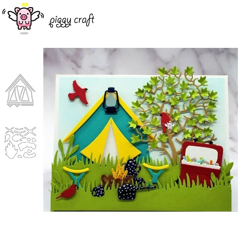 Piggy Craft metal cutting dies cut die mold Camping tent wood fire Scrapbook paper craft knife mould blade punch stencils dies