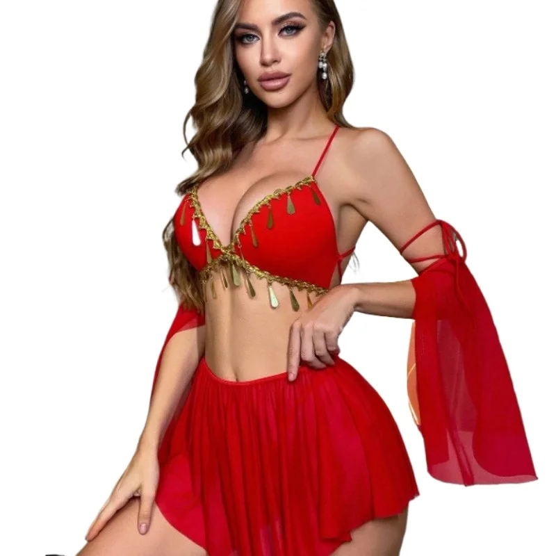 

Эротическое белье: комплект в экзотическом китайском стиле «Небесная танцовщица Дуньхуан», прозрачное короткое платье без бретелек, комплект с юбкой для женщин