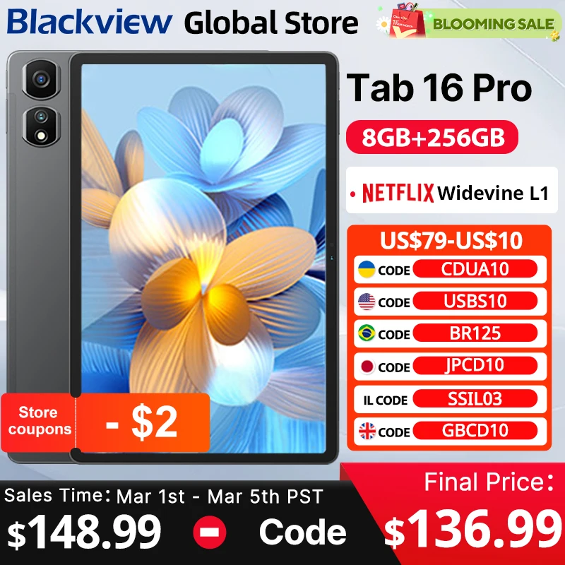 【World Premiere】2024 Blackview Tab 16 Pro Tablet  8GB+256GB 11'' FHD+ Display Android 14 Widevine L1 7700 mAh Battery Pad