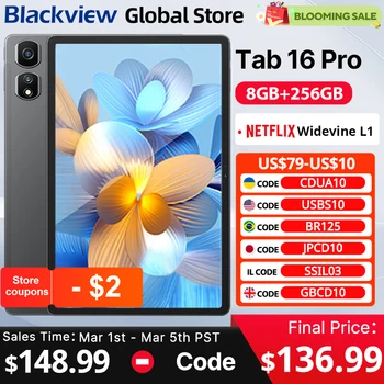 【العرض الأول عالميًا】 2024 Blackview Tab 16 Pro تابلت 8 جيجابايت + 256 جيجابايت شاشة FHD+ مقاس 11 بوصة يعمل بنظام Android 14 Widevine L1 بطارية 7700 مللي أمبير في الساعة