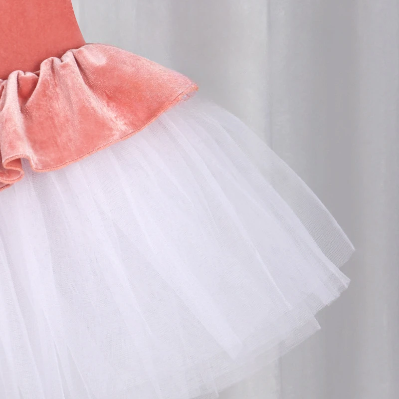 long sleeved velvet swan lake dance costume girl kids TUTU dress pink ballerina children dancewear embroided ballet dance dress