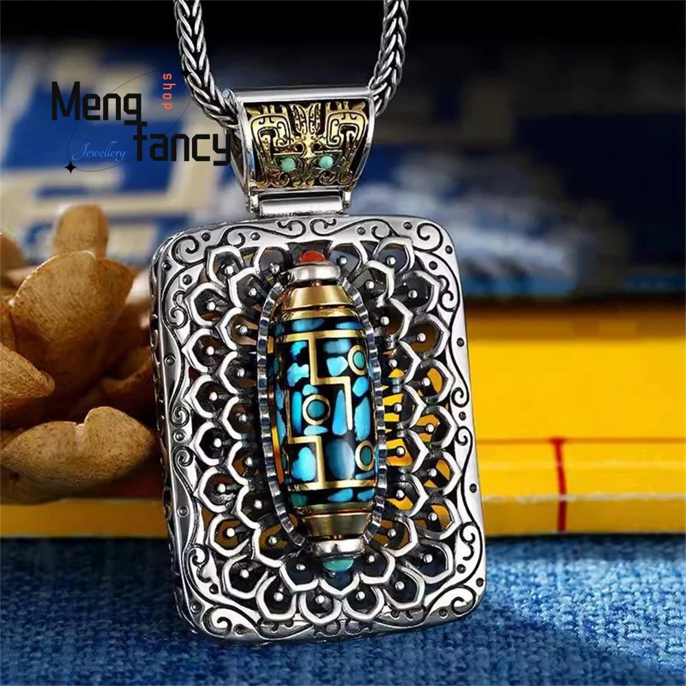 

S925 Silver Nine-eyed Dzi Bead Leng Yan Mantra Amulets Retro Transhipment Pendant Exquisite Luxury Fashion Jewelry Holiday Gifts