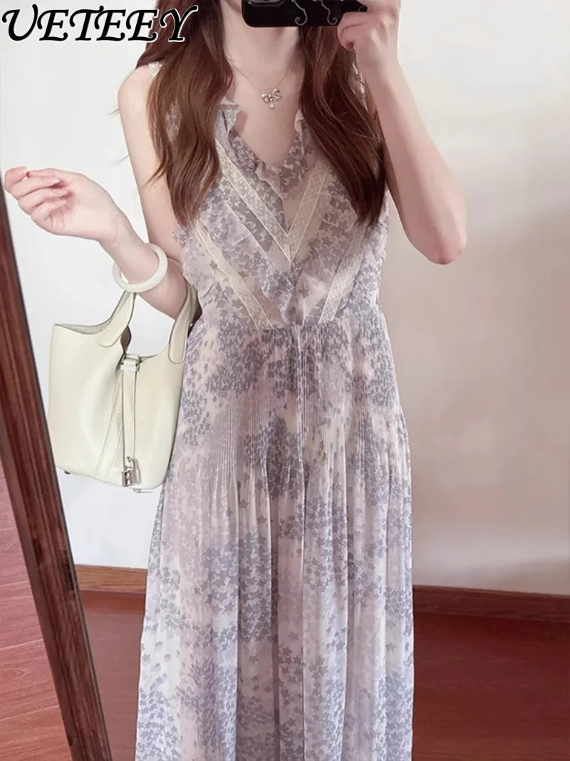 اليابانية 2025 صيف جديد الحلو الفتيات الدانتيل الربط فستان بفتحة عنق على شكل v أنيقة عالية الخصر منتصف طول فساتين مُزينة بطباعة للنساء