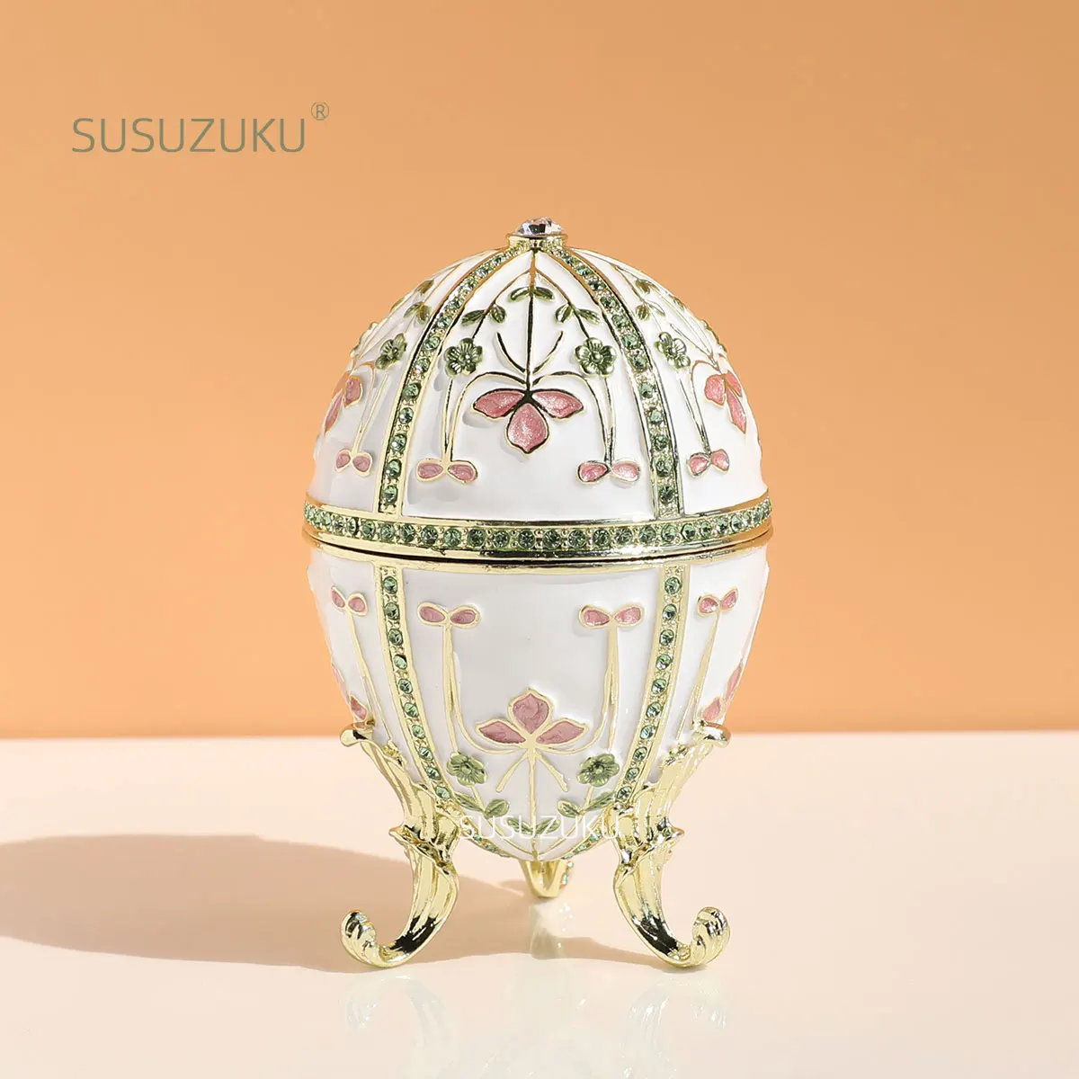 1Pc Faberge Egg Style Enamelled Jewelry Trinket box Hinged Unique Gift for Home Decor