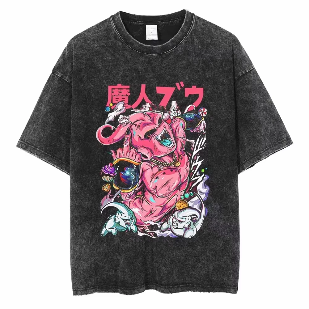 

2026 Dragon Ball Super Saiyan Washed Vintage Short Sleeved T-shirt Anime Casual Loose