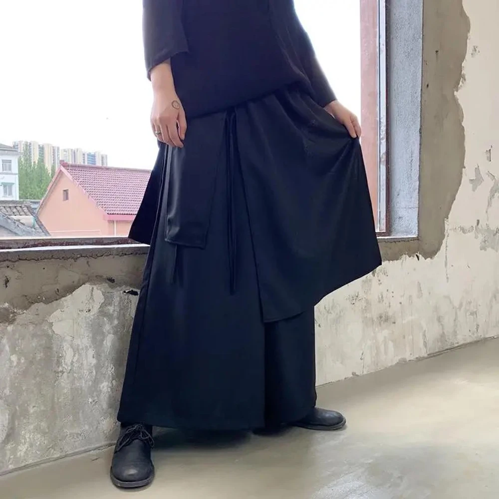 

Мужские летние брюки-юбка XS-5XL, однотонные, с пэчворком, в американском ретро-стиле, модные, уличные, свободные, повседневные, нишевые мужские брюки
