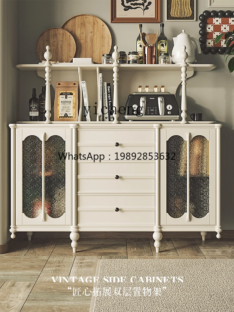 

Retro Solid Wood Sideboard Living Room Wall-Mounted with Shelf Household Storage Tea Cabinet