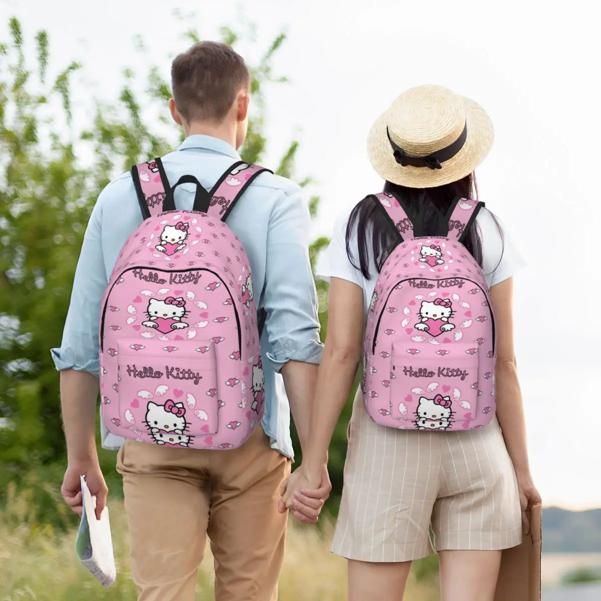 Mochila Kawaii Sanrio HelloKitty para hombre y mujer, morral informal de lona para ordenador portátil, senderismo, viaje, deportes