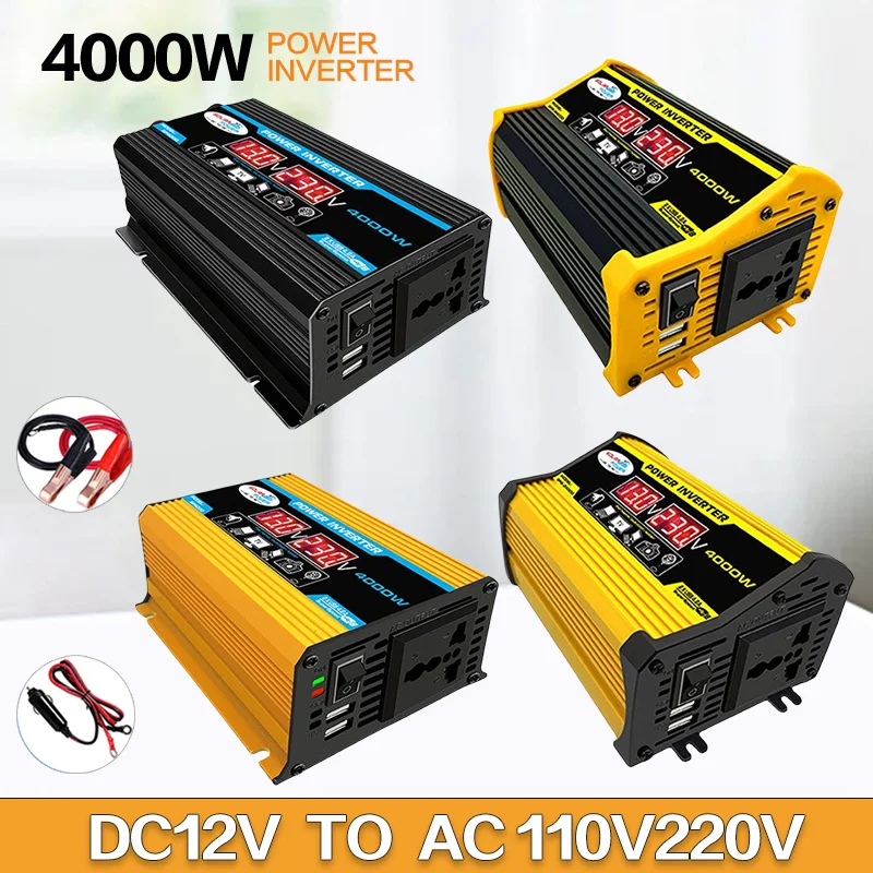 

4000W Car Power Inverter DC12V to AC110V 220V AC Converter Auto Charger Converter Adapter Dual Voltage Display