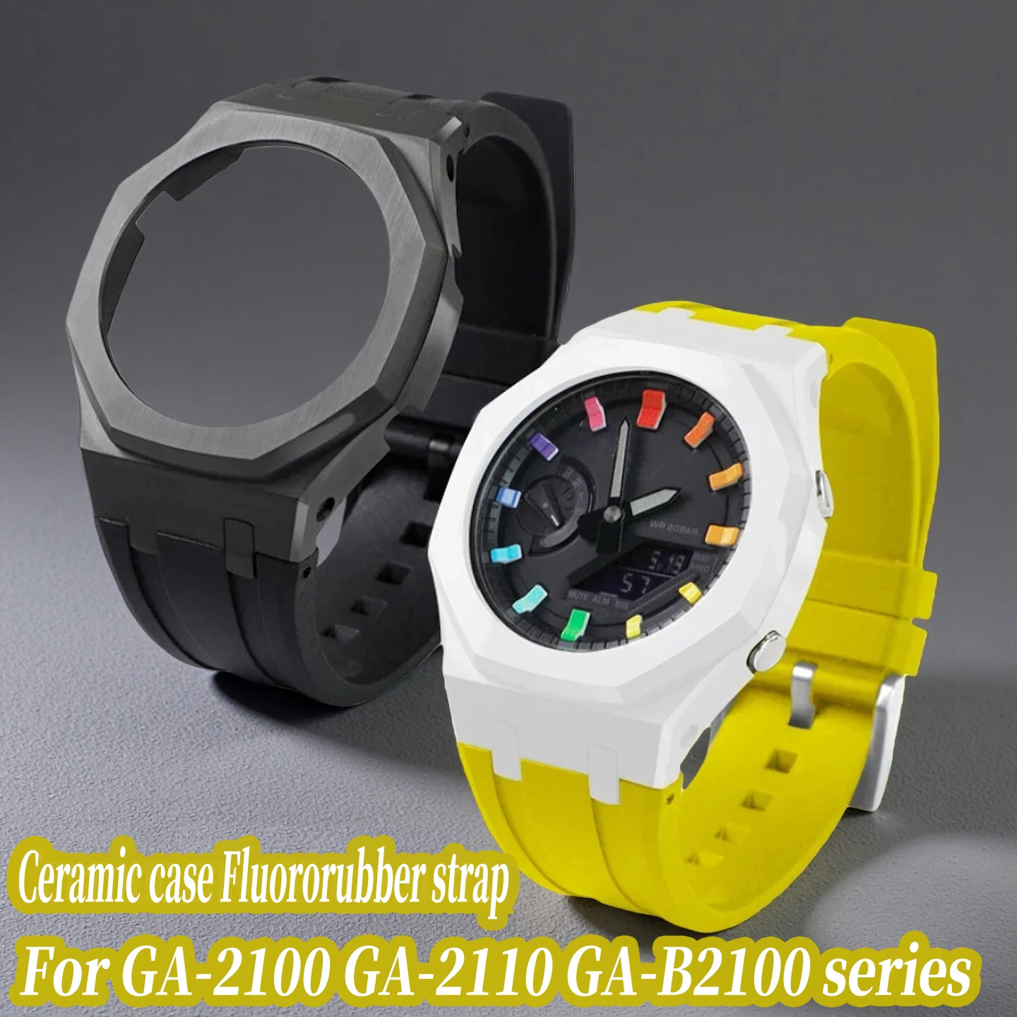 Farmhouse Oak Modified Ceramic Case with FMK Band for Casio GA-2100 GA-2110 GA-B2100 Fluororubber Strap Accessories