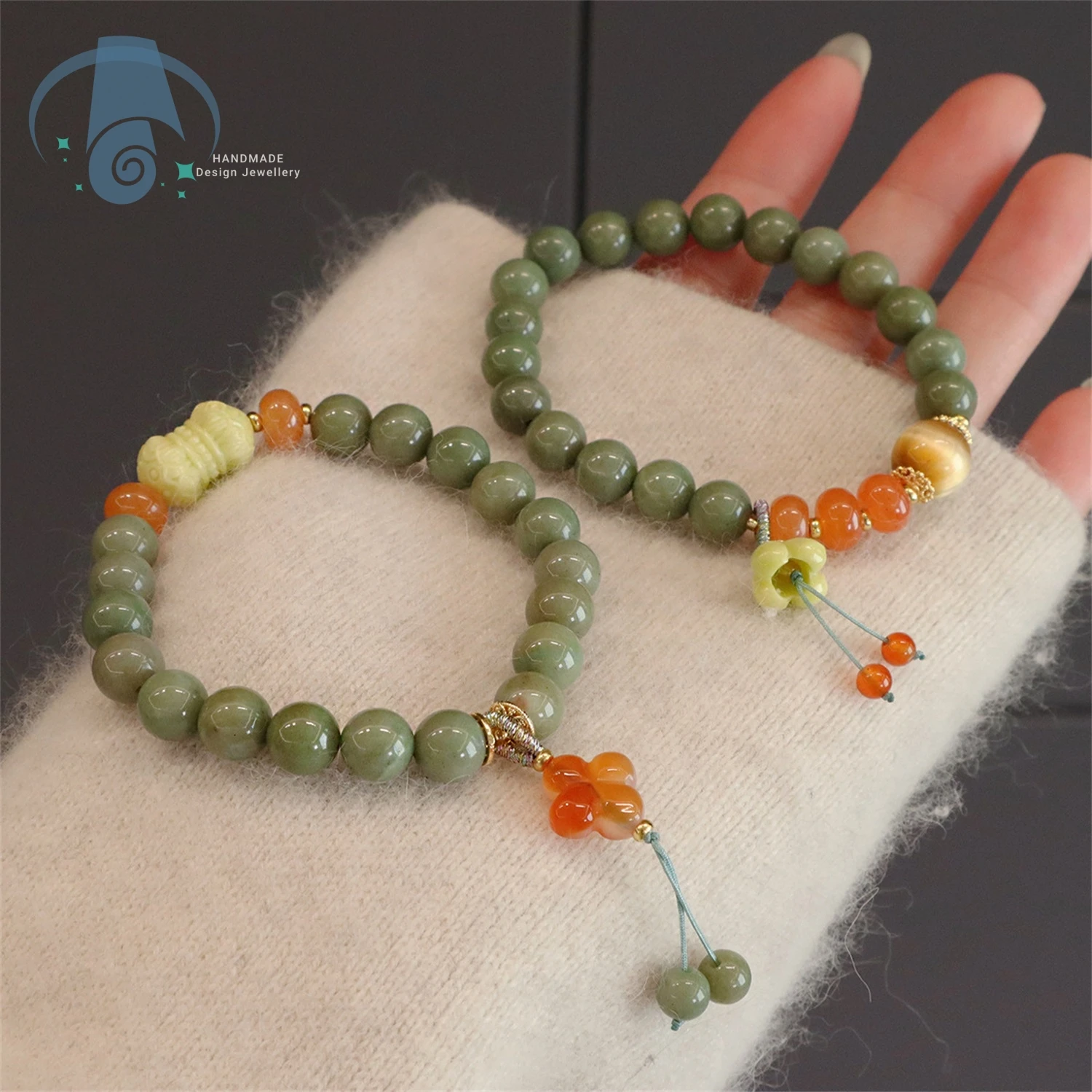 

Браслет с цветочными бусинами для женщин, новый китайский стиль, цвет авокадо, регулируемый браслет из натурального камня Алишань, элегантная мода
