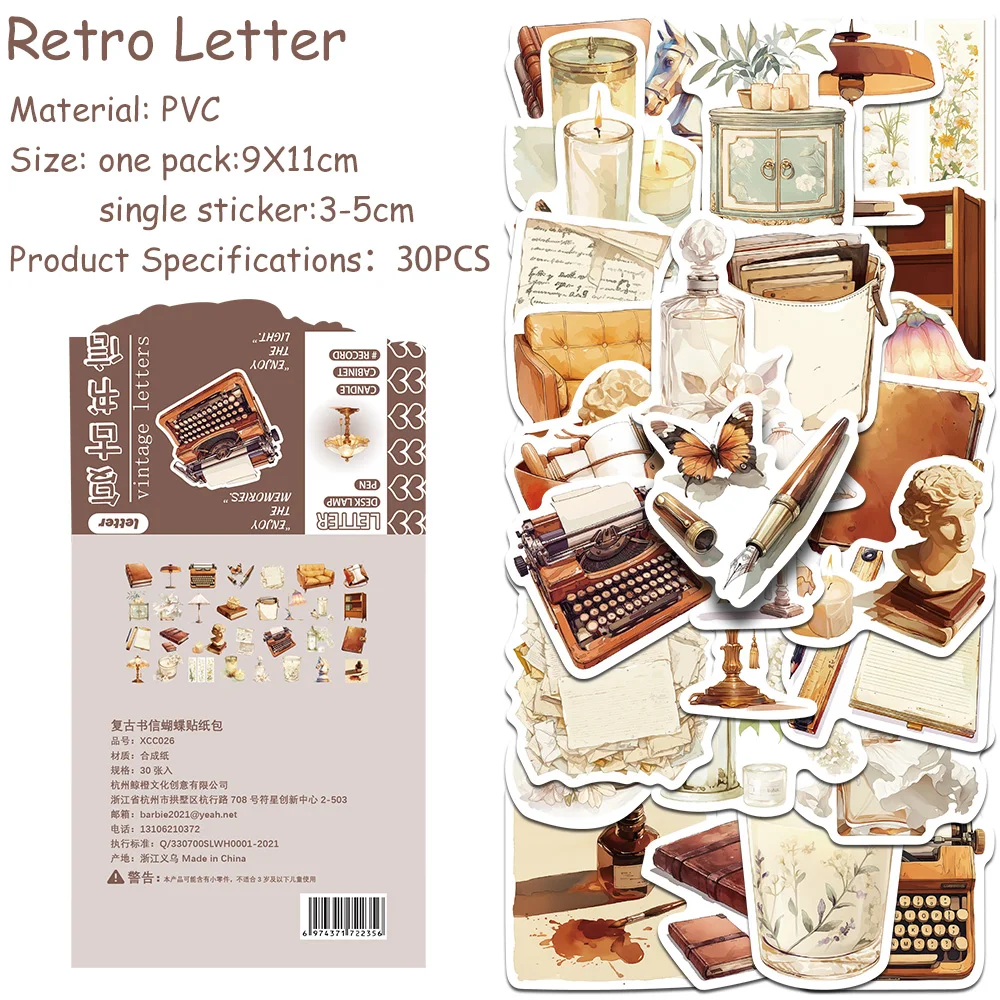 

30pcs/pack Retro Letter Sticker Pack Decals For Phone Laptop Skateboard Guitar DIY Aesthetic Waterproof Stickers Kids Gifts