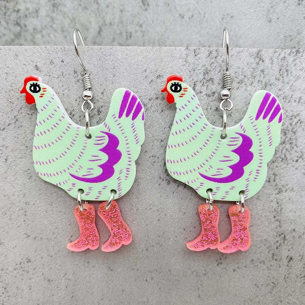 Creative Christmas New Animal Acrylic Earrings Funny High Heels Walking Chicken Drop Earrings for Girl Birthday Festival Gift