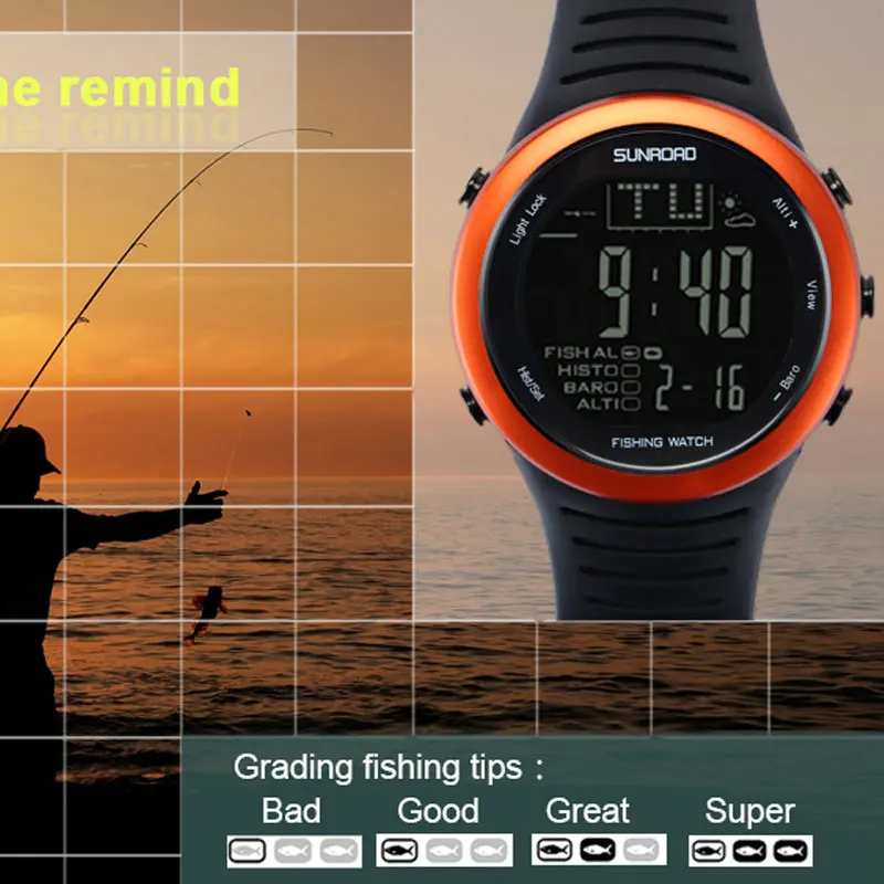 Sunroad Fishing sports watch barometer altimeter weather forecast temperature waterproof digital men wristwatch