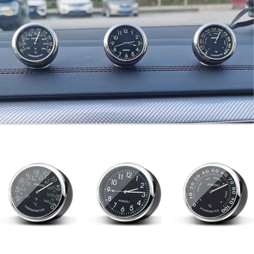 

Removable Car Dashboard Panel Luminous Clocks + Thermometer + Hygrometer 3 In 1 Set Motorcycle Bicycle Mini Watch Desk Ornament